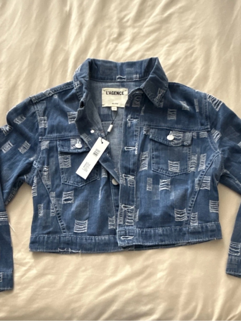 L'AGENCE Distressed Denim Jacket in Tucson Blue